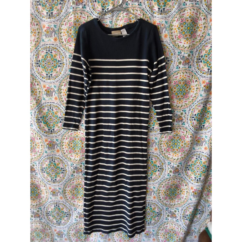 Liz Claiborne Striped Knit Dress Women's L Large 100% Cotton Vintage 1980s Maxi